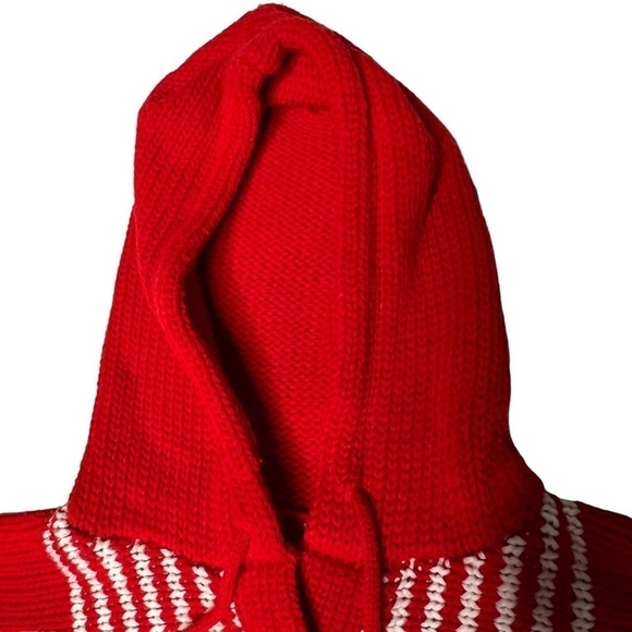 VINTAGE YOUNG STYLE Red White Striped Hooded Sweater Women's Size S/M EU 40/42 - Picture 10 of 17